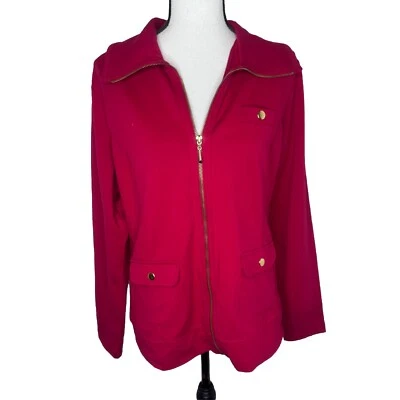 Chaqueta ligera Karen Scott Sport roja para mujer talla pequeña cremallera completa elástica Foto 1 de 4