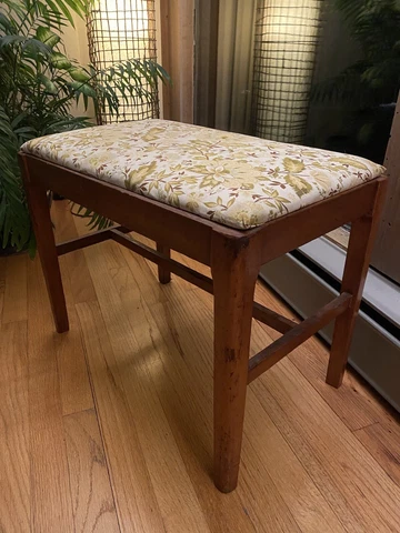 Antique Vintage Piano Vanity Dressing Bench Chair Beautiful FABRIC upholstery Cover