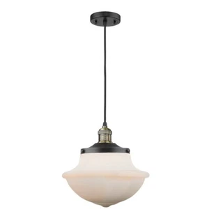 Innovations 1 LT LED Oxford School House 12" Pendant,BAB/WH - 201C-BAB-G542W-LED - Picture 1 of 1