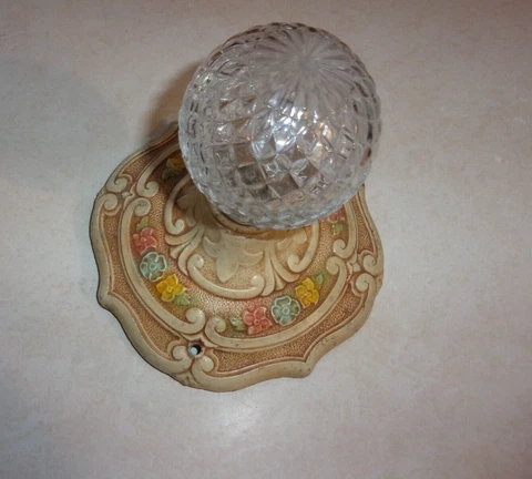 Antique Metal Single Light Fixture Flush Mount Art Nouveau Deco Cast Aluminum Cover