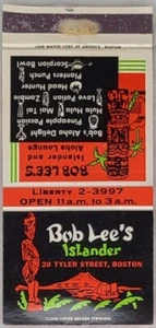 Front Strike Matchbook Cover Bob Lee's Islander Boston MA Tiki Lounge - Picture 1 of 5