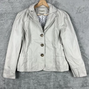 LL Bean Womens 16 Petite Beige Jacket Blazer Three Button Cotton Lined Casual - Picture 1 of 8