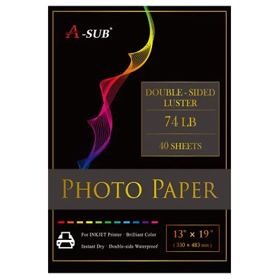 A-SUB Premium Photo Paper 13x19 Double Sided Luster for Inkjet Epson Canon 74LB - Image 1 of 4