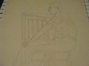 LOUIS FERON drawing of COSTA RICAN young man 1940's SIGNED - sitting backwards - Picture 1 of 5