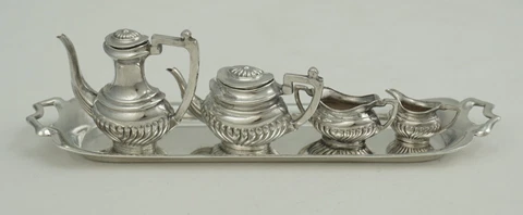 5 ¾" English Silver Miniature 5-Piece Tea & Coffee Set, London 1974, 149mm, 69g Cover