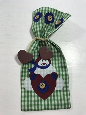 Christmas Holiday Snowman Silverware Holder 1pc Green Gingham Table Setting Wear - Image 1 of 4