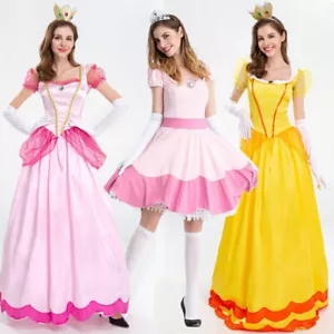 Peach Prinzessin Kleid Frauen Karneval Party Cosplay Super Mario Kostüm DE Stock - Picture 1 of 18