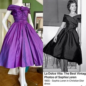 Vintage NY 80s / 50s Full Skirt Party Fit Flair Cocktail Dress S 25 Gown MIDI - Picture 1 of 9