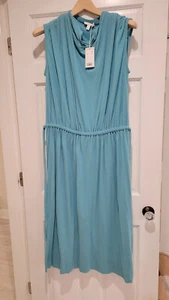 VESTIDO COS MIDI CUELLO CAPUCHA ALGODÓN TALLA MEDIANA TURQUESA NUEVO CON ETIQUETAS $99 - Imagen 1 de 6