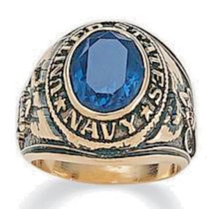 US Navy Ring blue crystal Military Men's Jewelry 18kt plate Sizes 11 12 13 New - Picture 1 of 9