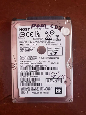 HGST HTS721010A9E630 1TB, Internal, 7200 RPM, 2.5" Hard Drive, Storage, As-is - Image 1 of 2