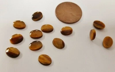 6 Pieces Vintage Genuine Tiger Eye Gemstone 8x6mm. Oval Plaque Cabochons E485 - Image 1 of 2