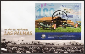 PERU 2022 FDC COVER AVIATION PLANES LAS PALMAS AERODROME SOUVENIR SHEET - Picture 1 of 1