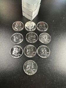Lot of 10 Half Roll 1961 Proof Gem Franklin Half Dollars 90% Silver Coins