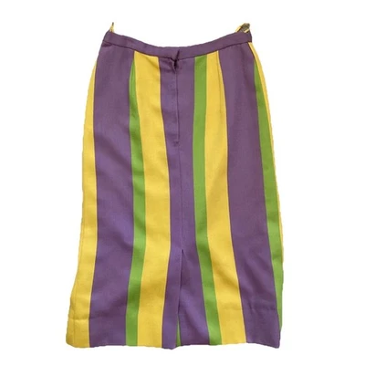 Falda de lana a rayas verticales vintage años 60 púrpura verde amarillo lápiz midi secretaria Foto 1 de 4