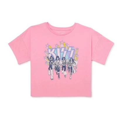 Camiseta Wonder Nation Niñas KISS Gráfica S/S Talla XS 4 5 Rosa Nueva Con Etiquetas Camisa Corta Foto 1 de 4