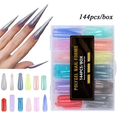 12 Shapes/144Pcs Poly Nail Gel Tips Nail Extension Molds Stiletto Coffin Square! - Image 1 of 4