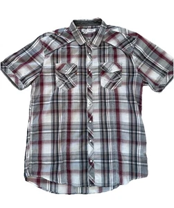 BKE Pearl Snap Athletic Fit Shirt Mens XL Gray Red Plaid Short Sleeve Western - Picture 1 of 8