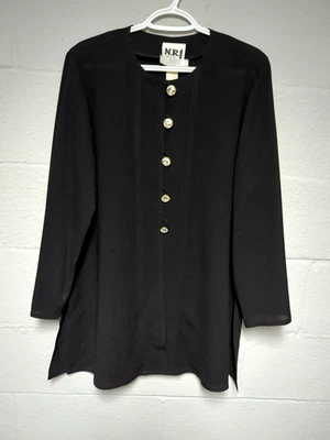 Vintage I. MAGNIN N.R.1 Black Semi Sheer Tunic Top Jewel Buttons size  4 Hostess - Image 1 of 4