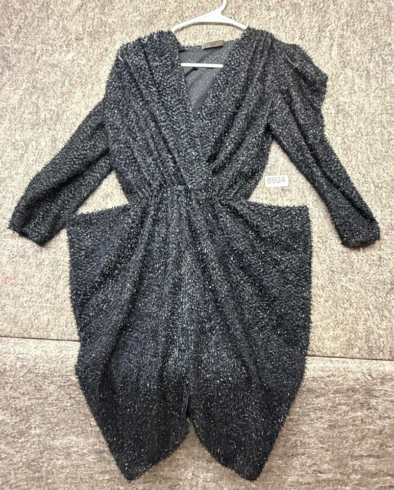 Vestido Jackie Vintage Metálico Imitación Envoltura Asimétrico Negro Fiesta Talla 3 Foto 1 de 4