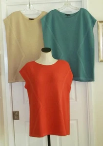Lote de 3 Top Cuadrado Eileen Fisher Aqua Beige Coral Viscosa Multi Tejido XXL XL 1X $564 - Imagen 1 de 20