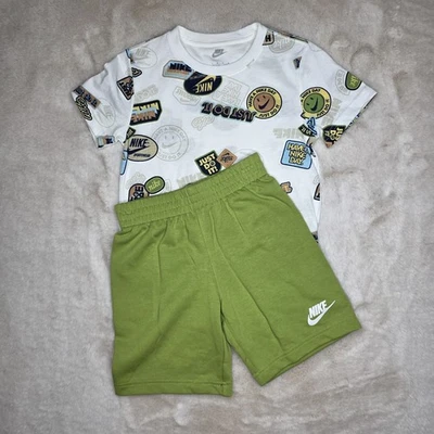 Nike Short Sleeve Crewneck T-Shirt & Shorts 2 Piece Set Green Size 6 Boys NWT - Image 1 of 4