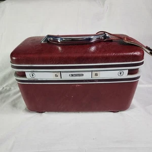 Vintage Samsonite Burgundy Cosmetic Train Case Carry-on Luggage Tray Mirror - Picture 1 of 14