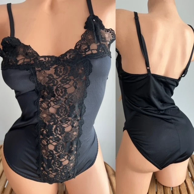 VINTAGE SILKY NYLON & LACE TEDDY BODYSUIT LINGERIE sz M - Image 1 of 1