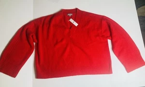 Neu mit Etikett J Crew entspannter Damenpullover V-Ausschnitt Large rot superweiche Wollmischung - Bild 1 von 4