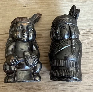 Vtg Metal Native American Indian Souvenir Salt & Pepper Shakers Japan - Picture 1 of 6