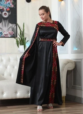 Vestido bordado para mujer satinado henna herencia tradicional palestina Tatreez - Imagen 1 de 4