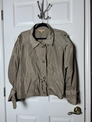 Women’s Ellen Tracy Cropped Trench Windbreaker Jacket Size XL  Zip Button Tan - Image 1 of 4