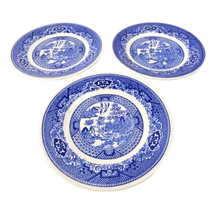 Blue Willow Ware Royal China Porcelain Plates England Mid Century Set (3) K-54 - Picture 1 of 8