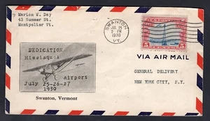 USA 1930 Swanton VT Missisquoi Airport Dedication Cover - Picture 1 of 2