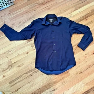 Van Heusen Camisa de Vestido Azul Marino Punto Manga Larga Botón Abajo Cuello Pequeño 14.5" - Imagen 1 de 8