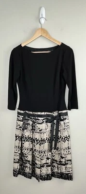 David Meister Women's Midi Dress Modest Old Money 3/4 Sleeve Black Tan Sz 6 - Image 1 of 4