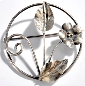 Vintage 1940's Art Deco LEGRO STERLING SILVER FLOWER ANTIQUE BROOCH PIN - Picture 1 of 5