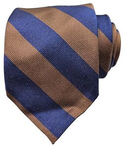 ROBERT TALBOTT Best of Class Silk XL Necktie Designer STRIPED Brown/Blue EUC