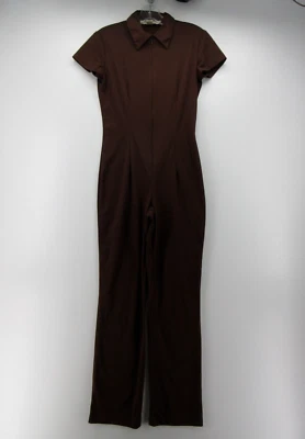 Mono VINTAGE Express Mujer 1 2 Juniors Marrón Una Pieza Cuello Cremallera EE. UU. Foto 1 de 4