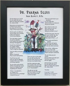 Doug Bennett R. PH "Dr. Pharma Seuss" FRAMED ART Pharmacy Humor Pharmacist NEW - Picture 1 of 3