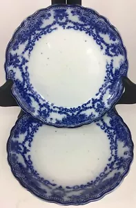 W Adams Crown Semi-Porcelain Scalloped Beaded Bowls 7 3/4” Transfer Wear C 1850s - Picture 1 of 11