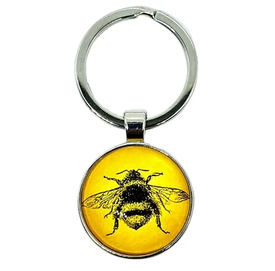 Bee Keyring Queen Bee Honey Bee Bumble Bee Insect Glass Premium Keyring Gift - Image 1 of 4
