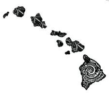 Tribal Island Wave B/W Flag Hawaiian Map  Hawaii Decal Car/Truck Window Sticker 