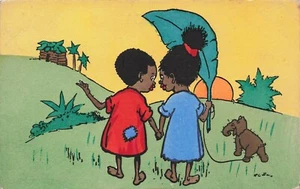 Early BOY AND GIRL F G Lewin Humour Hand Coloured Postcard - Picture 1 of 1