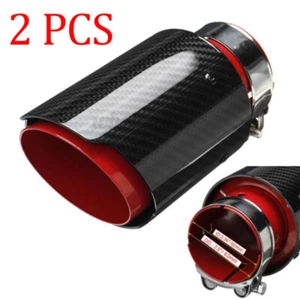 2PCS 2.5''-3.5'' 63mm-89mm Carbon Fiber Car Exhaust Tip Muffler Pipe Red Steel - Picture 1 of 9