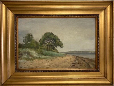 Oil Impressionist 1881 Carl Schlichting Carlsen Coast Beach Denmark Baltic Sea - image 1 of 4