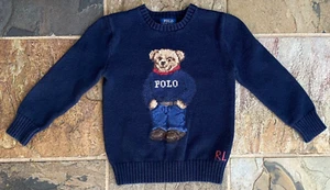 POLO Ralph Lauren Teddy Bear Cotton Navy Blue Sweater 7 Boys - Picture 1 of 3