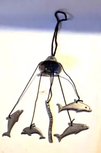 Wind Chime small alloy decor dolphins hanging owl bell 27cm drop - Bild 1 von 2