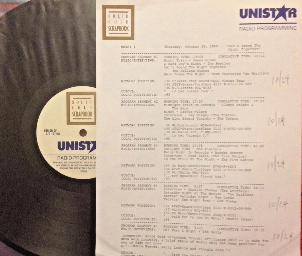 RADIO SHOW 10/26/89 HITS OF NIGHT: JAMES BROWN, BEATLES, ROLLING STONES, THEM - Image 1 of 1
