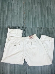 True Religion Rosie White Capri taglia 25 donna orlo con polsini cotone/lino - Foto 1 di 11